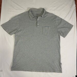 Patagonia Polo Shirt Mens Large Blue Gray Striped Organic Cotton STY52776